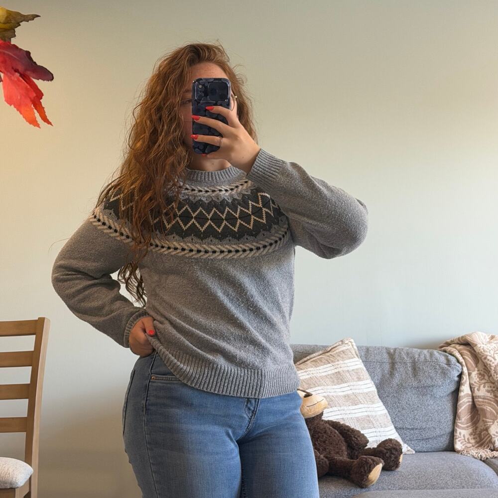 Weatherproof Vintage Gray Fair Isle Nordic Sweater XS